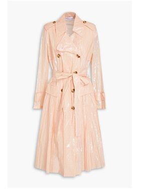 RED Valentino Coated Point D'esprit Pleated Tie-Waist Pink Trench Coat